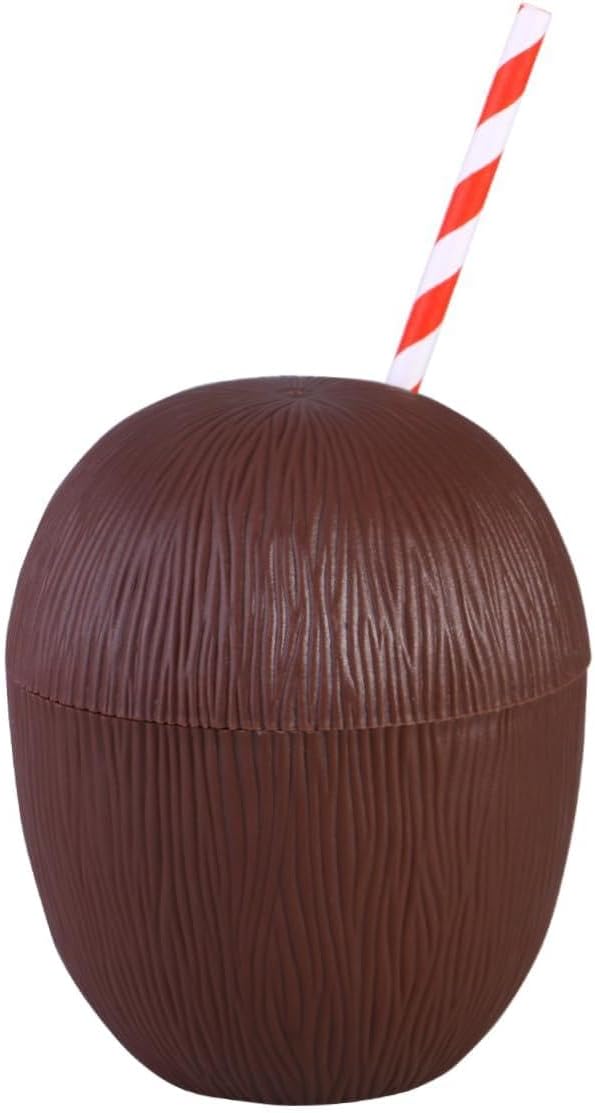 12Pcs Hawaii Coconut Cups Unique Containers Party Favors for Luau Beach and Summer Themes Fun Creative Design with Random Straws