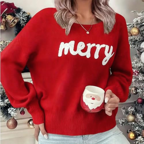Merry Sweater Women Oversized Knit Pullover Christmas Sweaters Fall Fashion - image 4