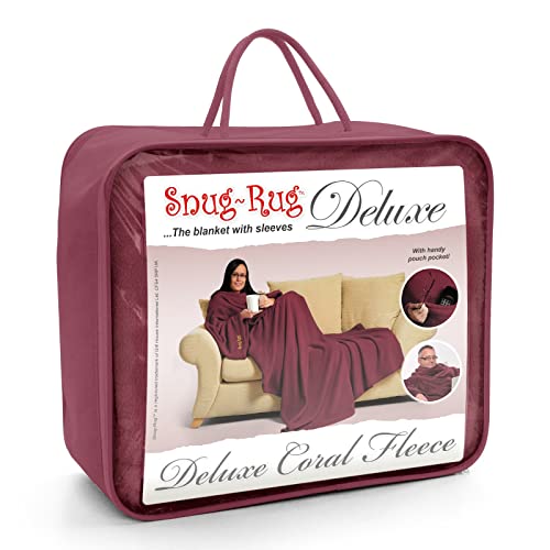 Snug Rug Deluxe Kuscheldecke mit Ärmeln für Erwachsene Vlies-Decke mit Ärmel, aus Coral-Fleece, Mulberry Rot, 214 x 152 x 1 cm – Ansicht 1