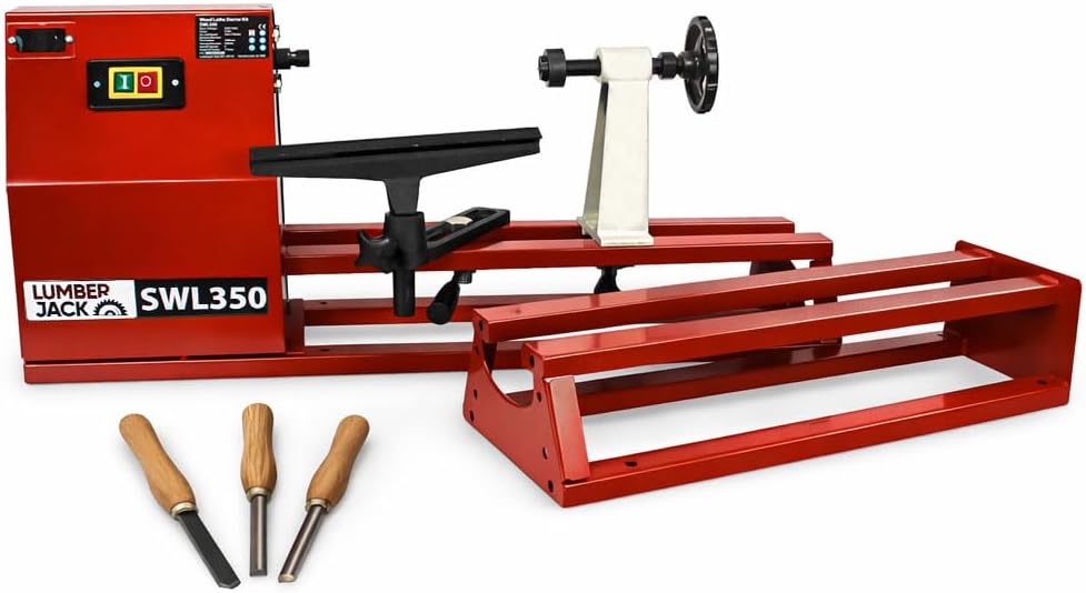 LUMBER JACK SWL350 Wood Lathe, 370W Induction Motor, 1000mm Between Centres, 350mm Turning Diameter, 4-Speed Control, Complete Starter Kit for Woodturning