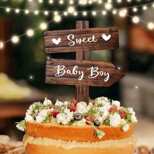 Rustic Baby Boy Cake Topper Wood Gender Reveal Decoration