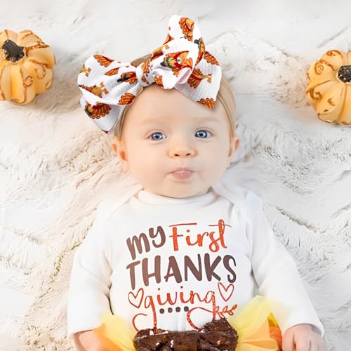 YanJie Thanksgiving Baby Headbands Pumpkin Printed Bows Turkey Newborn Bows Hairbands Hair Bows Infant Elastic Headband Hair Accessories Toddlers Gift2