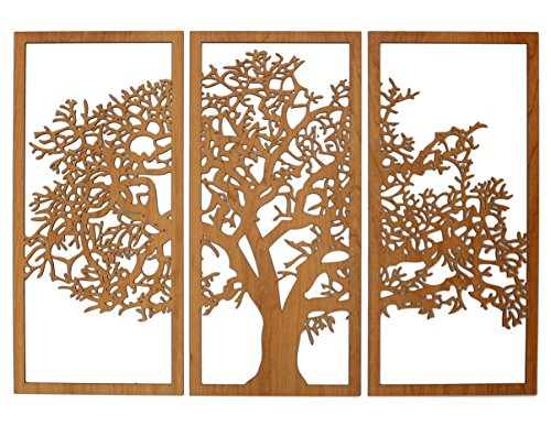 Skyline Workshop Tree Of Life Cherry - 3 Panel Wood Wall Art - Beautiful Living Room Decor - Stunning Modern Art - Made In The Usa #TOP2