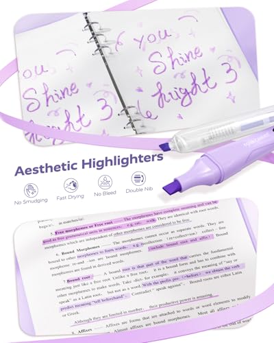 Image of Four Candies Aesthetic School Supplies, Gel Pens with Black Correction Tapes, Pastel Highlighters, Mechanical Pencils, Sticky Notes, Bible Study Supplies, Stationery with Case, Purple