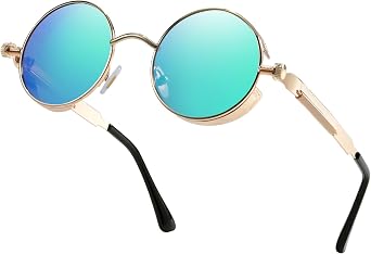 IGnaef Retro Flip-Up Round Seampunk Sunglasses 90s Style Small Circle Flip Glasses with Double Lenses IF307