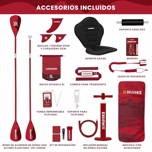 HUIIKE Tabla Paddle Surf Hinchable con Accesorios Incluidos, Remo, Quillas, Inflador. Stand Up Paddle Board Gran Estabilidad y Resistencia. 305 x 84 x 15 cm, Soporta hasta 130 kg - imagen 3