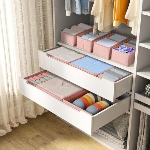 DIMJ Drawer Organizer for Clothing, 15 Pack Fabric Drawer Organizer Bins, Foldable Sock Organizer for Drawer, Dresser Organizer for Clothes, Socks, Bra, Tie (Pink) by DIMJ - Used condition - Image 2
