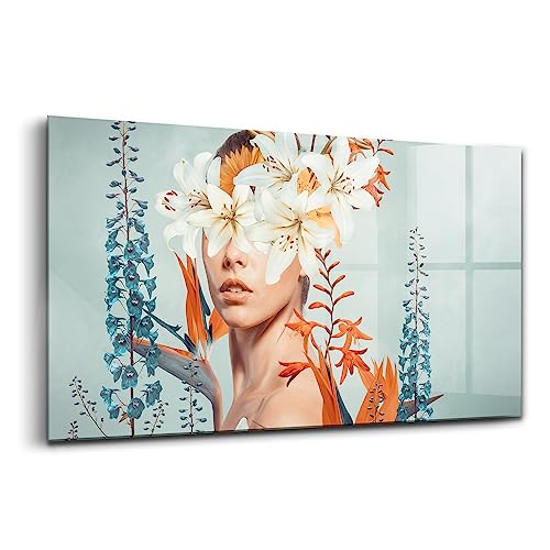 Verre d'art intérieur Wallfluent peinture abstraite femme aux fleurs de haute qualité