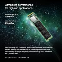 Transcend MTE110S 1TB M.2 2280 NVMe PCIe Gen3x4, 3D NAND, DRAM-less, Bis zu 1,700/1,400 mb/s, Interne SSD für Laptop und Desktop-PC – Ansicht 4
