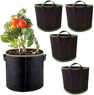 Techson 10 Gallon Grow Bag, 5 Packs Garden Plants Fabric Pots with Strap Handles, Breathable Aeration Round Planter Container for Vegetable Flower (Black)