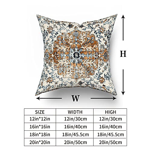 Brown Navy Blue Ethnic Boho Pillow Covers 18X18 In Bohemian Carpet Vintage Black Tan Floral Decorative Couch Pillow Cases With Zipper Set Of 2 Home Decor For Living Room Bedroom Bed Cushion Outdoor #TOP4