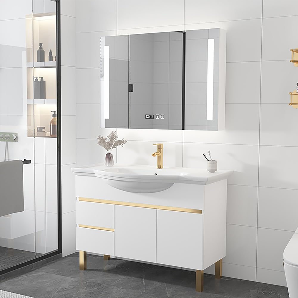 Wäscherei Waschbecken mit Kabinett, Badezimmer Eitelkeit Deluxe Keramik freistehende Utility -Handwaschstation für Zimmer, Versorgungsraum, Garage, Keller, Außen- und Innen-, Zeitgenosse, Zeitgenosse