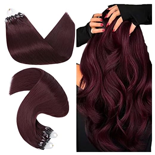 Hairro Microlink Hair Extensions Human Hair Micro Loop Bead In Hair Micro Ring I Tip Pre Bonded Cold Fusion Keratin Glue Stick Remy Itip Hair For Women 18 Inch 50g 50 Strands #99J Wine Red