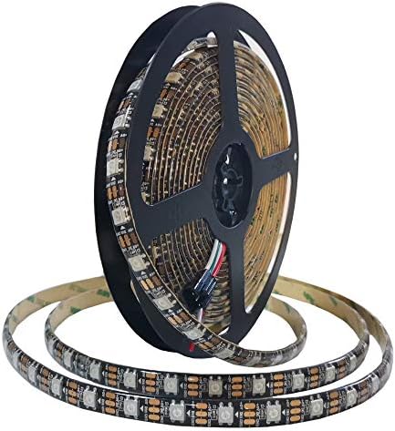 RGB LED Strip WS2812B Individually addressable flexible Black PCB Dream Color Strip IP65 Waterproof DIY Project for TV, party, Christmas, etc (1m, 144 LED/m)