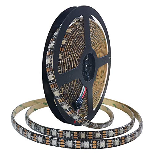 RGB led-strip WS2812B, individueel adresseerbaar, flexibel, zwart, PCB, droomkleur, IP65-waterdicht, DIY-project, met bediening, DC 5V, voor op de tv, feesten, kerst, etc. (5 m lang, 60 leds per m)