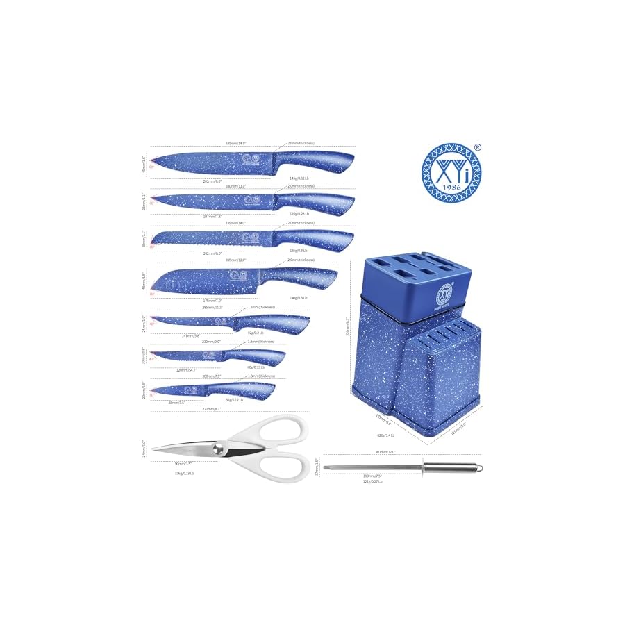 XYJ-Kitchen-Knives-Set-with-Holder-Knife-Block-Set-Stainless-Steel-Professional-Japanese-Chef-Knife-Set-Boning-Carving-Slicing-Fruit-Bread-Chefs-Knife-Steak-Knives-Blue-Color XYJ Kitchen Knives Set with Holder, Knife Block Set, Stainless Steel Professional Japanese Chef Knife Set, Boning Carving Slicing Fruit Bread Chefs Knife, Steak Knives, Blue Color