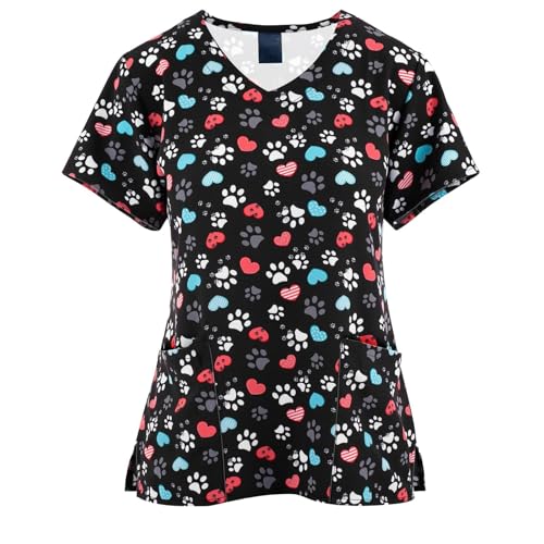 OIOLOYJM Printed Scrub Tops Women V Neck Short Sleeve Plus Size Scrubs for Womens Nursing Uniforms Shirts with Pockets