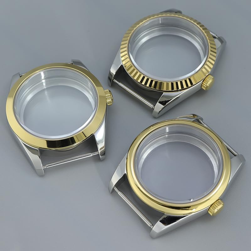 36/39mm Men's Stainless Steel Watch Case with Gold Accent Date Magnifier for NH35/NH36 Miyota8215 DIY Custom Modding Kit image 4