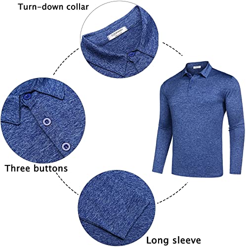 Coofandy Men's 2 Pack Sports Polo Shirts Breathable Long Sleeve Fitted Golf Shirts Comfortable Classic Jersey Shirts Blue/Black #TOP4