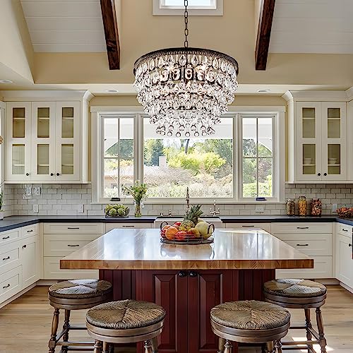 Papaya Antique K9 Crystal Chandelier Lamps, Farmhouse Gold Painted Metal Round Chandeliers Are Very Suitable For Kitchen Island Restaurant, Living Room, Entrance Hall, Bedroom, Dia 20 Inch #TOP6