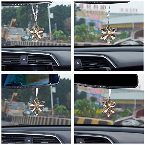 Image of Crystal Snowflake Car Rear View Mirror Pendant Xmas Car Hanging Ornament Car Charm, Champagne