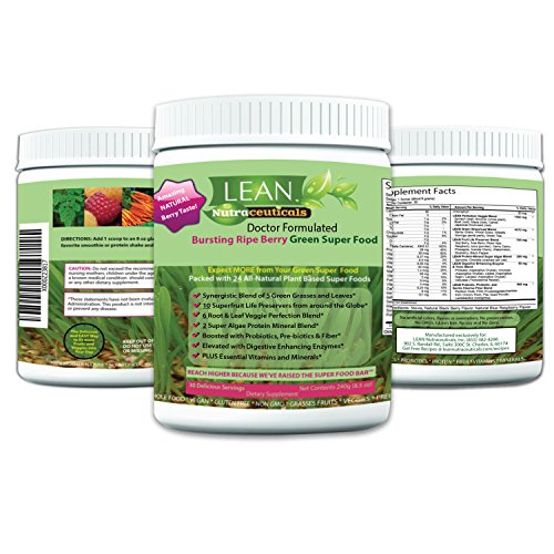 Lean Nutraceuticals Greens Powder - Green Superfood Doctor Formulated Wheat Grass Spirulina Chlorella with 24 Raw Orac Green Powder Immunity Boosting, Detox, Alkalizing 240g 30 Servings Product