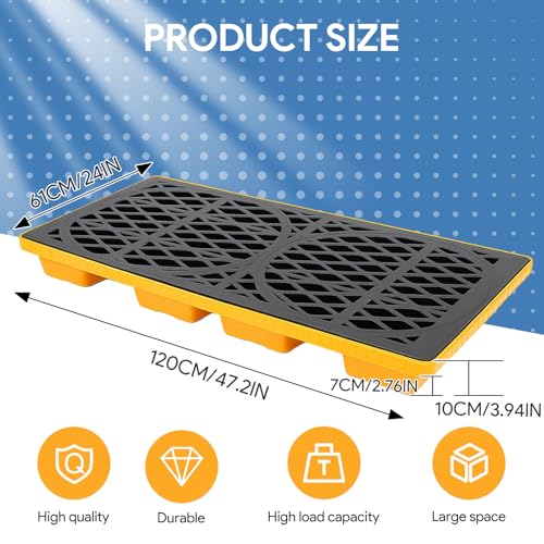 2 Drum Spill Containment Platform, 47.2\"x24\"x4\" Stackable Leakproof Tray with Drain Outlet, 2000lbs Load Capacity, Low Profile Spill Containment Platform, for Garage, Basement, Industrial Storage