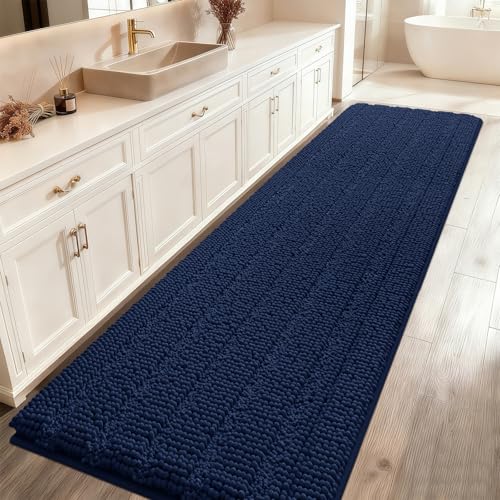 ACCUMTEK Striped Navy Blue Bathroom Rug Mat 48"x17" Ultra Soft, Non Slip Chenille Bath Rugs, Absorbent Plush Shaggy Bath Mats for Bathroom, Bedroom, Kitchen, Shower, Tub by ACCUMTEK - Used condition - US$15.99
