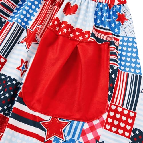 Vieille July Fourth Girls Dress Kids American Flag Print Kids Outfit Sleeveless Midi Dresses with Pocket Happy Independence Day Twirly Clothes — view 2