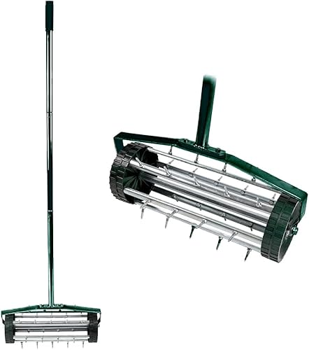 Yeeoy Aireador manual de césped resistente de 18 pulgadas con mango antideslizante, picos de púas, aireación de suelo con púas rotativas