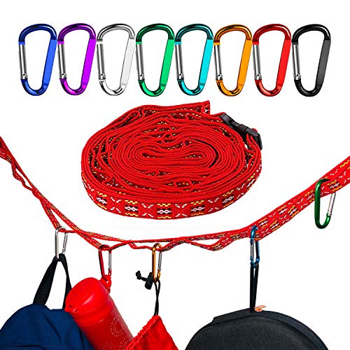 ハンギングチェーン デイジーチェーン ネビュラチェーン カラビナ 8個付き キャンプ の小物整理に 240cm~最長300cmまで 調節可能 赤