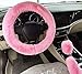 IXITON Universal Épaississement Faux Fourrure Hiver Chaud Fluffy Furry Fuzzy Housses de Volant de Voiture+Couvercles de Changement de Vitesse+Couvre Frein à main-3pcs/set (Pink)