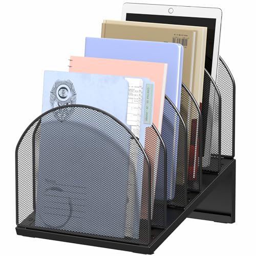 Image of File Organizer for Desk, File Folder Organizer with 5-Section Vertical Rack, Suitable for Home Office Document Organization and Storage (Black)