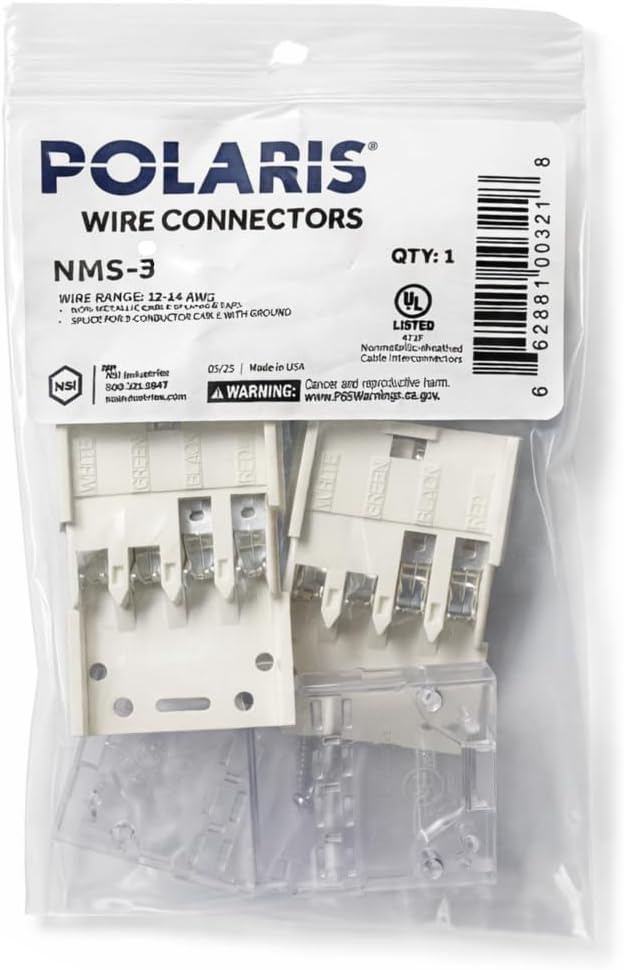 NSI Non-Metallic Cable Splice, 12-14 AWG Wire Range, for 3 Conductor Cable with Ground (Nms-3)