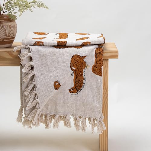 Image of 100% Cotton Handblock Floral Print Sofa Throw Blanket for Couch & Diwan, Car, 50x60 Inches (Brown-Multi 02)