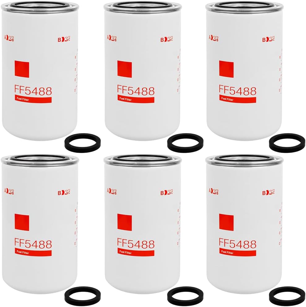 6PCS FF5488 Fuel Filter Compatible with Cummins ISC ISM ISL ISLE Diesel Engines for Freightliner, Peterbilt, Kenworth Replaces FF5580 3959612 P550774 3973232 BF7815 BF7917 33697