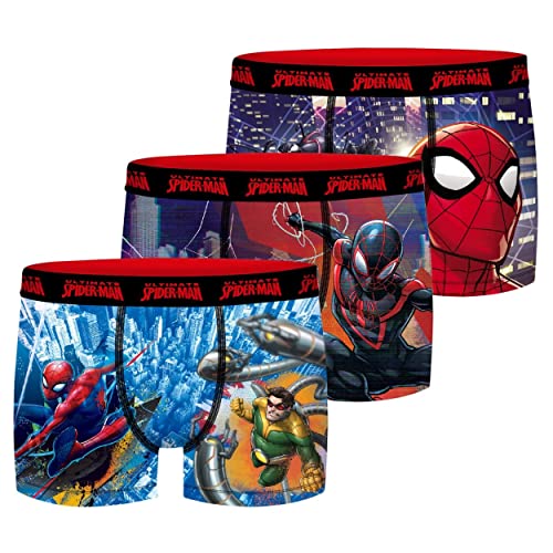 Boxer Enfant Sport, Calecon Garçon, Spiderman, Durable et Liberté de Mouvement (Lot de 3), Bleu, Rouge, Noir, Taille 14/16 Ans Cover