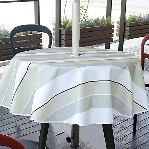 Nappe Ronde Extérieure Avec Trou Pour Parasol - Imperméable, Anti-tache, Bord élastique - Design Marbre Vert Foncé 78-88 Cm