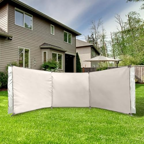 CurcKua Wind Screen 98x28in Foldable Wind Blocker 210d Silver Coating Camping Windbreaks with Grommet 3 Panel Screen for Outdoor Beach Lawn Privacy Blocker Camping Windbreaks