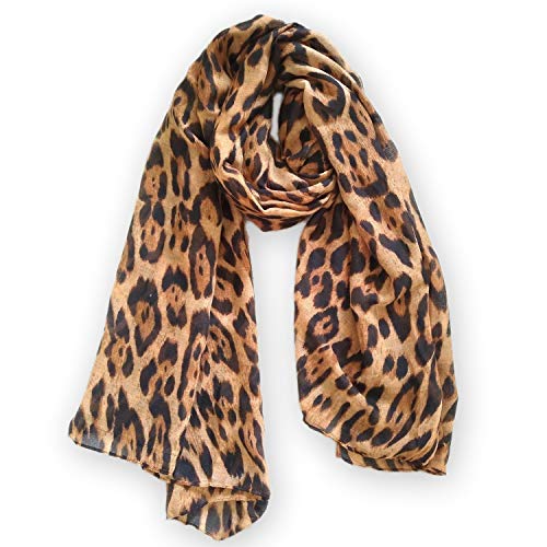 Image of Whilsa Women's Large Leopard Print Scarf - Soft Lightweight Oversized Animal Print Shawl & Sarong - Year-Round Fashion Accessory - 180cm x 90cm (Brown)