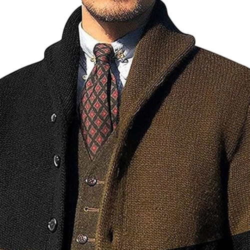 Mens Color Block Cardigan Sweaters Shawl Collar Button Down Cardigans with Pockets Casual Knitted Sweater Outerwear2