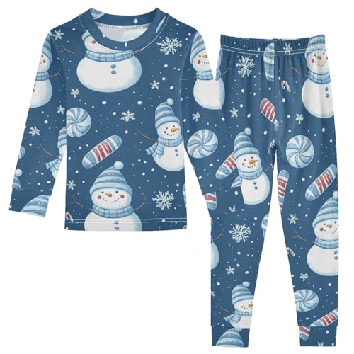 Pajama Sets Long Sleeve Snowman Candy Cane Snowflakes Soft Comfy Sleepwear 2 Piece PJS 3-8T