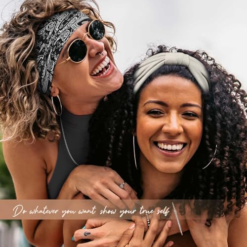 Image of Wide Headbands for Women Knotted No Slip Head Bands Soft Turban Headband Hair Accessories Boho African Solid Color Head Wraps for Women Yoga Workout Pack of 6