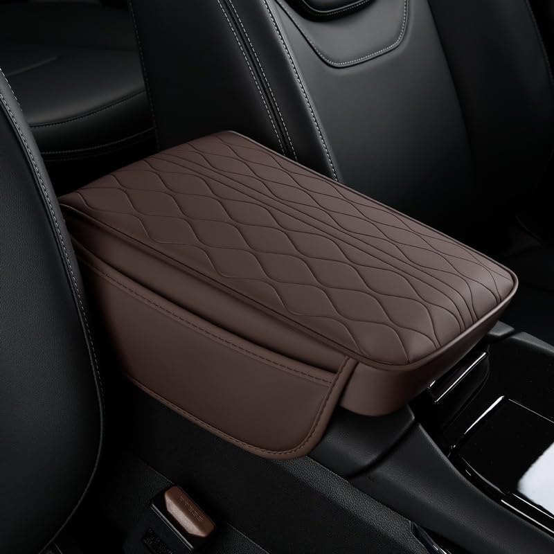 Arm Rest Cover for Car for Nissan Pathfinder Magnite Terra, Center Console Pad Soft Watertight Pu Leather Auto Arm Rest Cushion Protector Car Interior Accessories,C/Brown