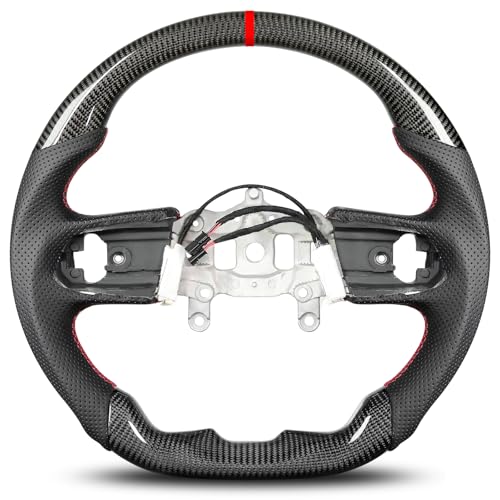 ZIMABLUE Carbon Fiber Steering Wheel For Jeep Wrangler JL 2018-2024, Heated Steering Wheel with D-Shaped Flat Bottom Perforated Leather Grip Hand-Stitched Compatible With Wrangler JL-JLU