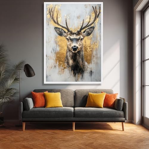 Tête de cerf dorée tableau nature pour habiller un mur vide salon