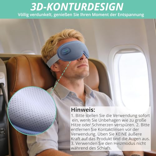 VINTEAM Kabellose Wärmebrille mit Akku – 3D Augenmaske für Trockene Augen, Entspannung und Linderung von Augenbelastung – Verstellbar, Komfortabel und Wiederaufladbar- Blau