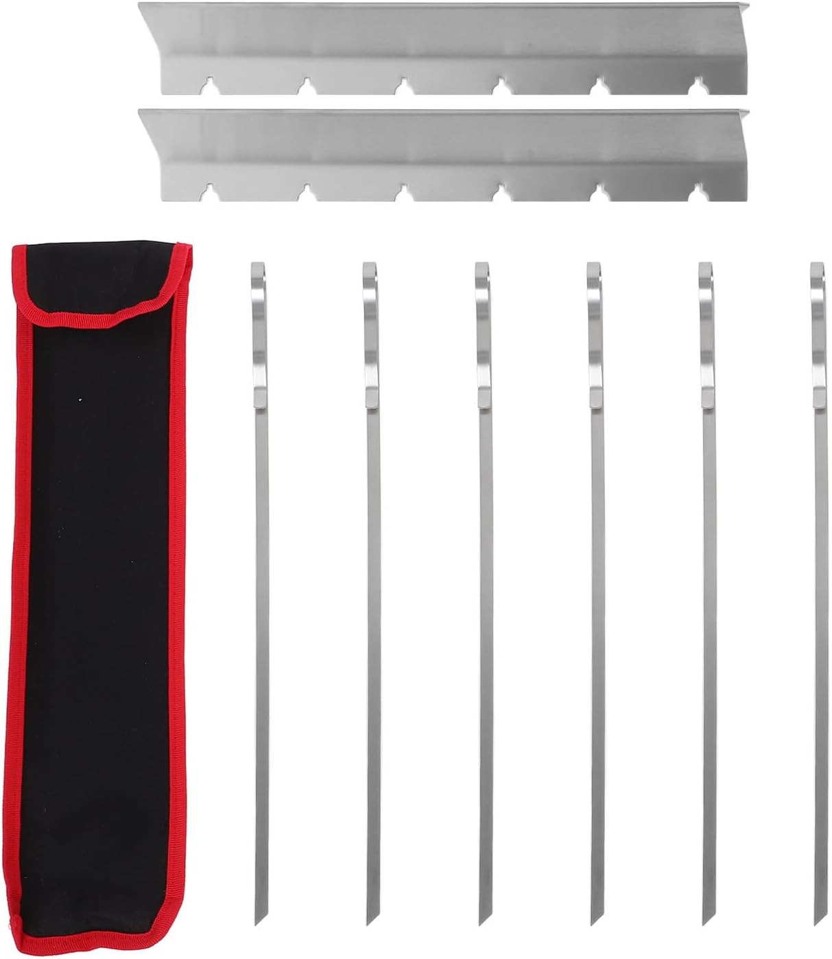 Stainless Steel Barbecue Skewers Set with Wavy Design 6pcs Kabob Skewers with Base and Carry Bag for Outdoor Grilling Meat Chicken Wings Hot Dogs