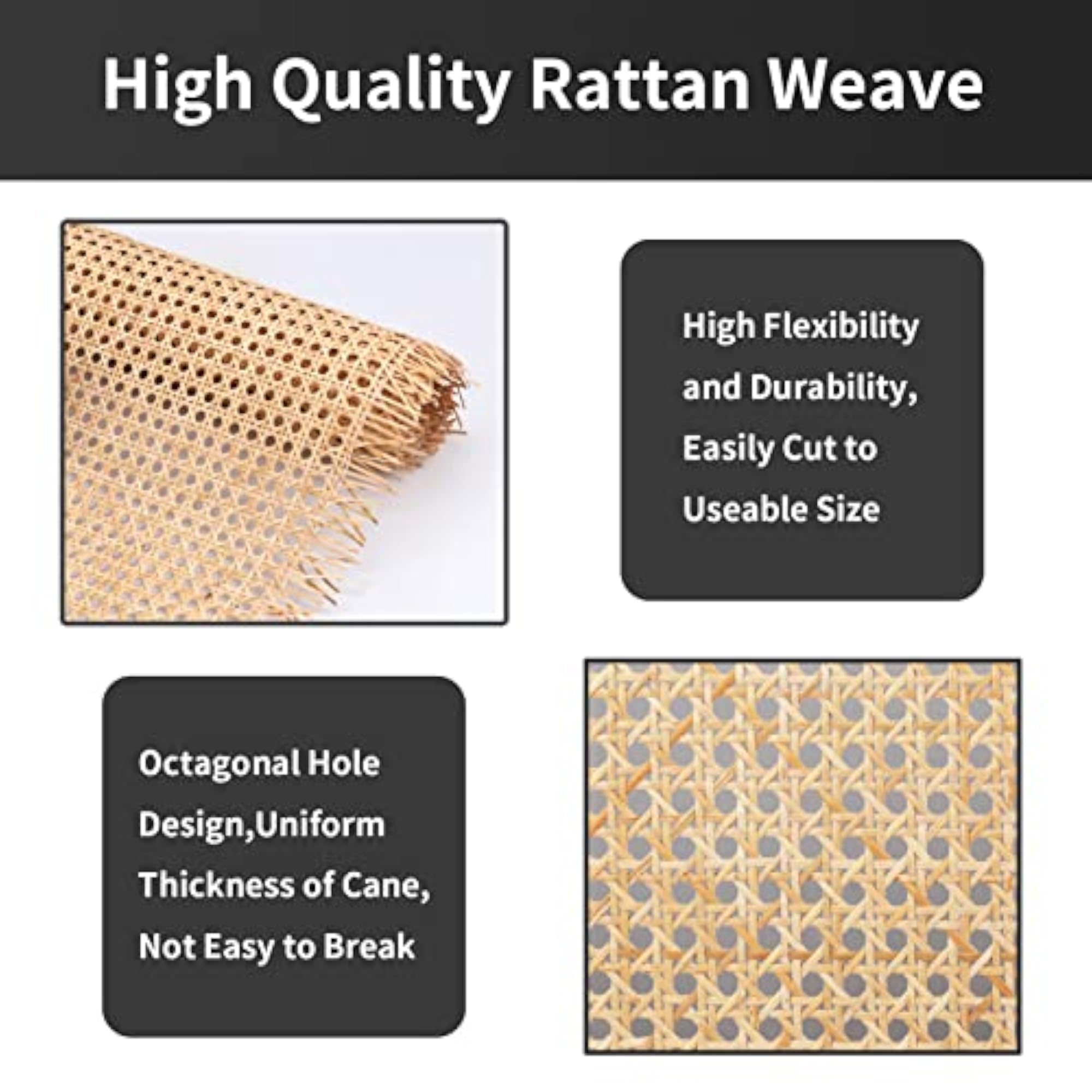 Cane Webbing, 14" Width, Natural Rattan