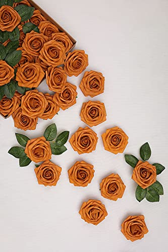 Tinge Time Burnt Orange Flowers, Fake Flowers For Decoration Rose With Stem, 25Pcs Rose Artificial Flowers For Diy Wedding Bouquets, Centerpieces, Bridal Shower, Party, Flower Arrangements Decorations #TOP1